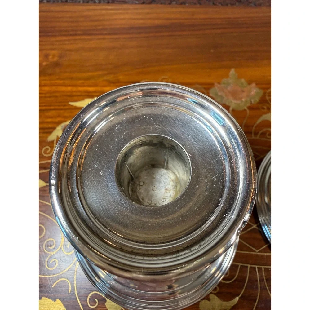 Vintage Wm Rogers Silverplate Candlestick Holders Pair • Victorian Rose Pattern